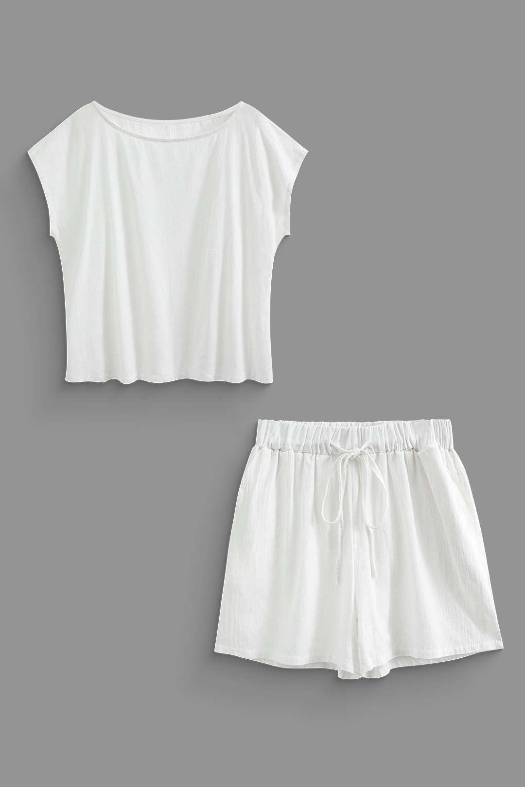 Round Neck T-shirt And Tie Waist Shorts Set sold by Micas