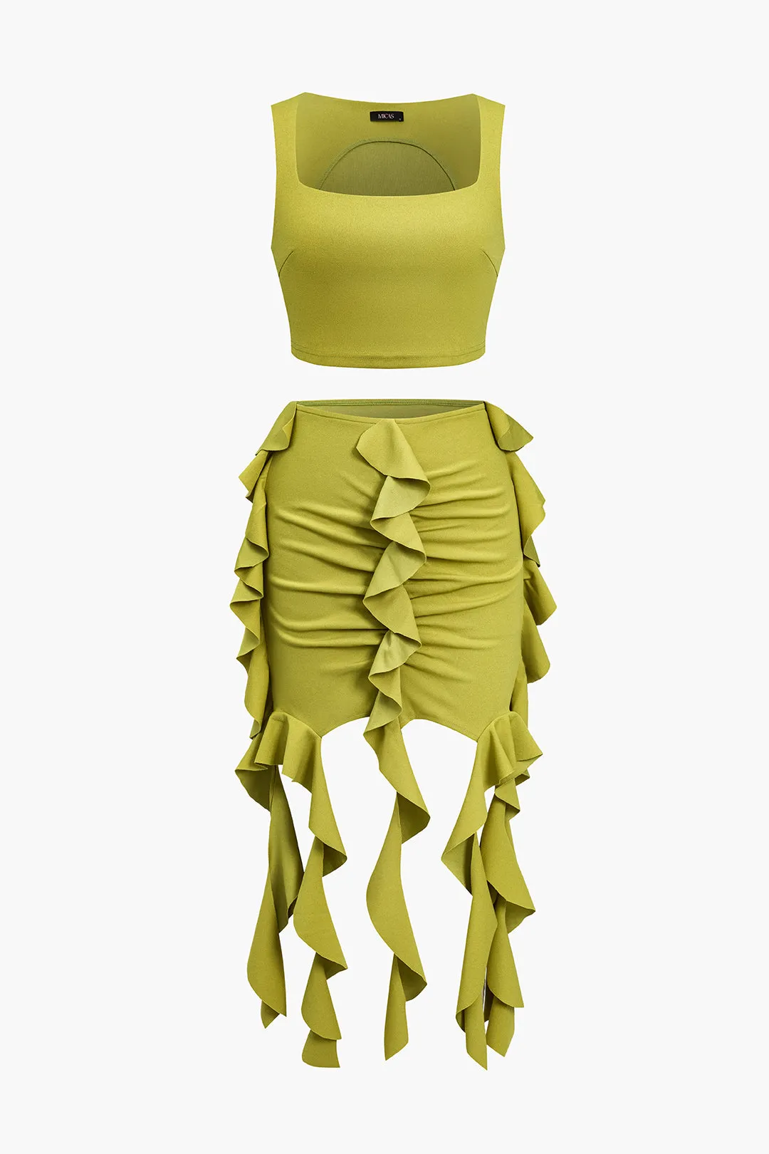 Solid Crop Tank Top Og Flæse Nederdel Sæt sold by Micas
