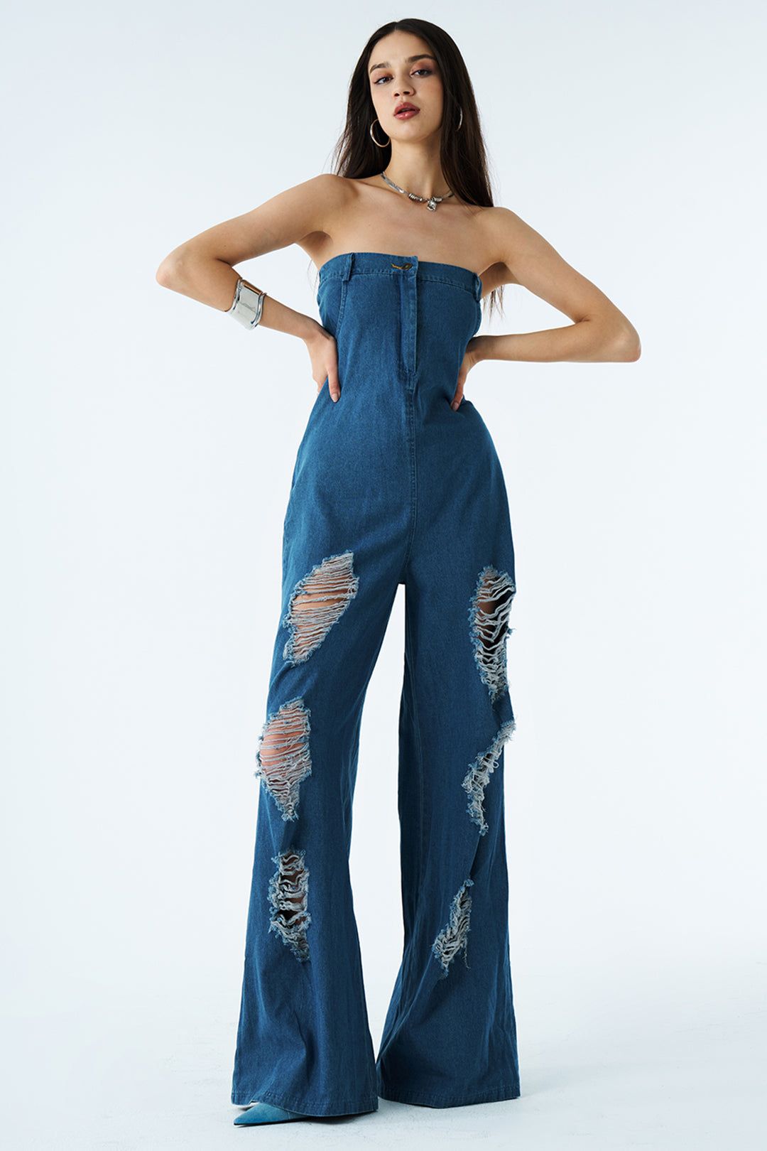 Destroyed Denim Strapless Jumpsuit sold by Micas product image thumbnail 6