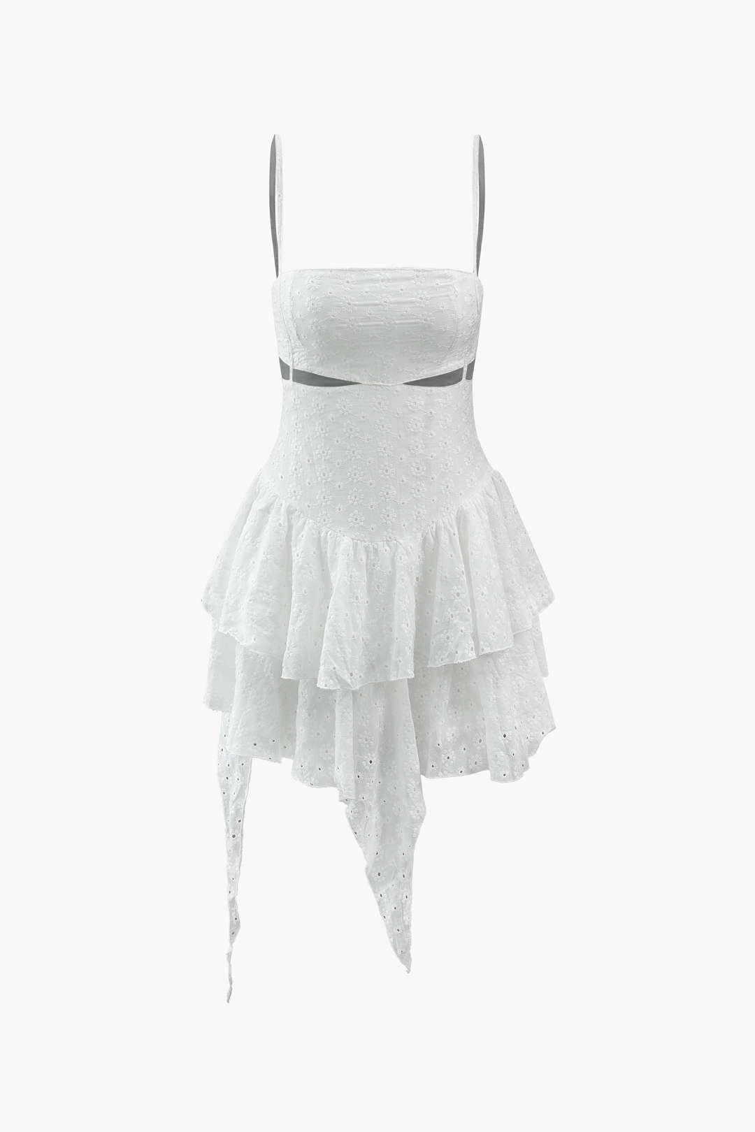Asymmetric Embroidered Eyelet Mini Dress sold by Micas
