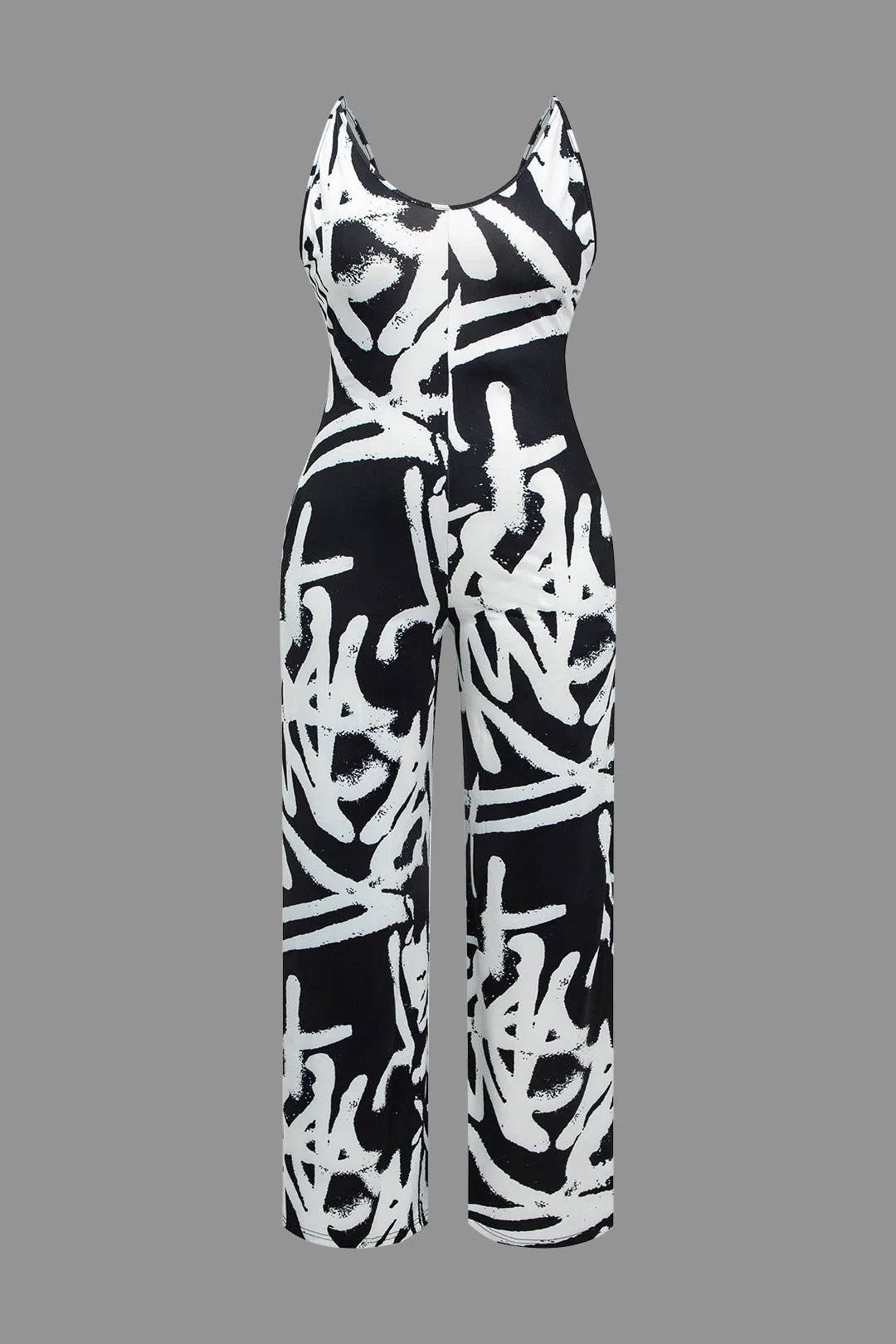 Plus Size Abstract Print Strap Jumpsuit sold by Micas