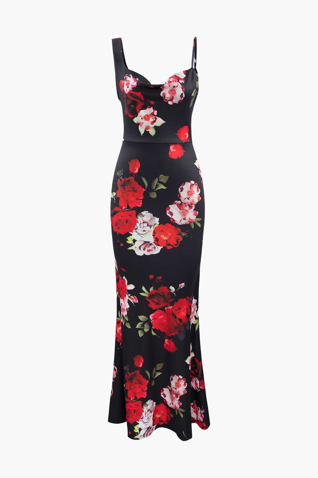 Floral Print Asymmetric Cowl Neck Maxi Dress sold by Micas