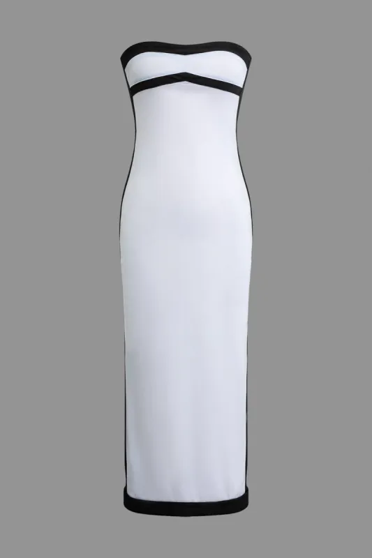 Contrast Strapless Slit Midi Dress sold by Micas