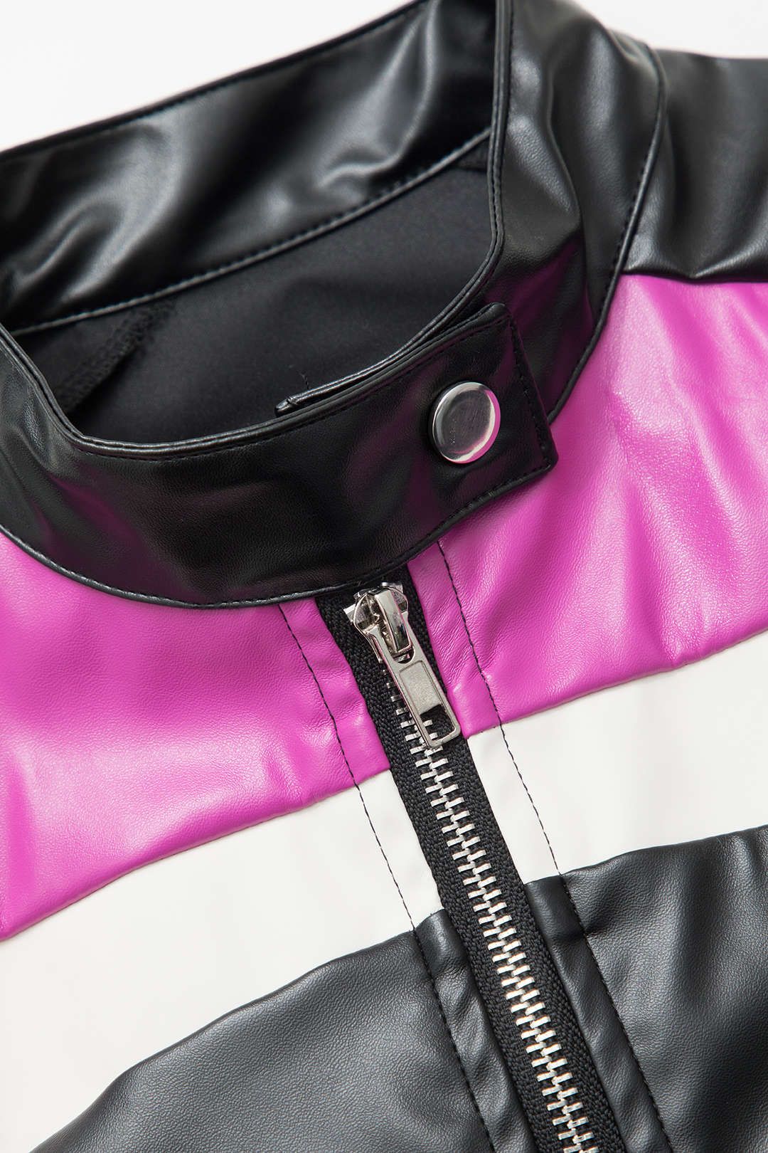 Contrast Faux Leather Stand Collar Zipper Jacket sold by Micas product image thumbnail 3