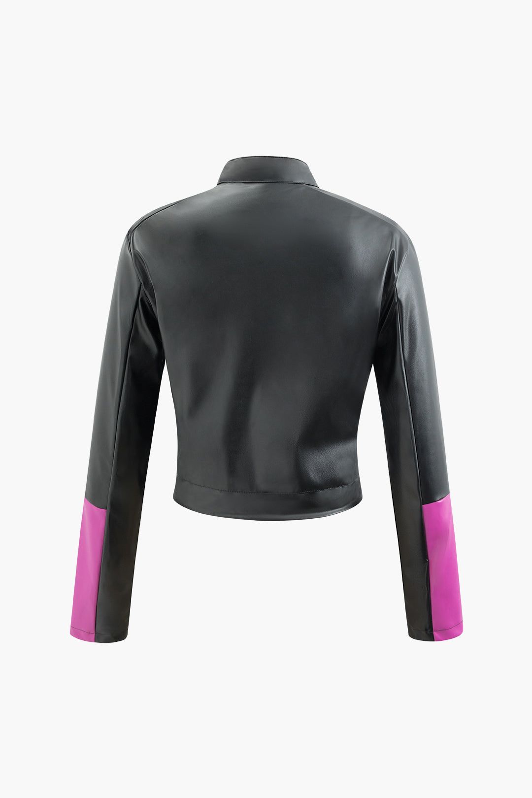 Contrast Faux Leather Stand Collar Zipper Jacket sold by Micas product image thumbnail 2