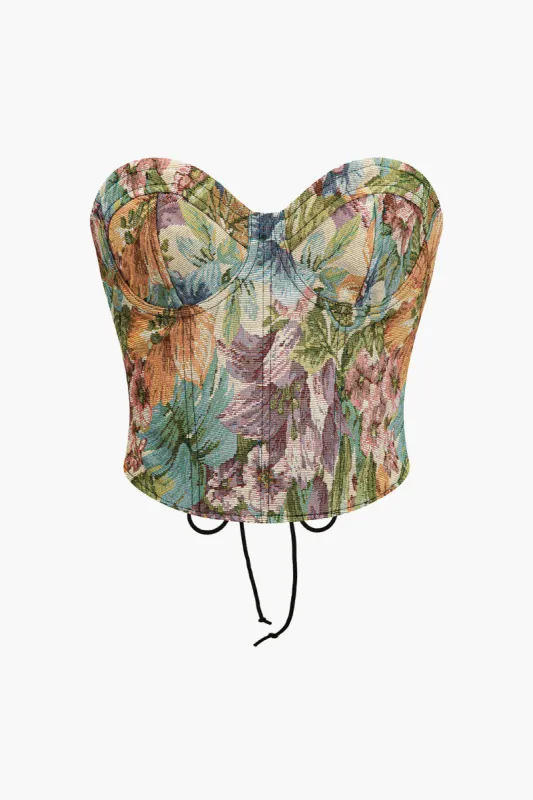 Retro Print Bustier Tie Back Tube Top sold by Micas