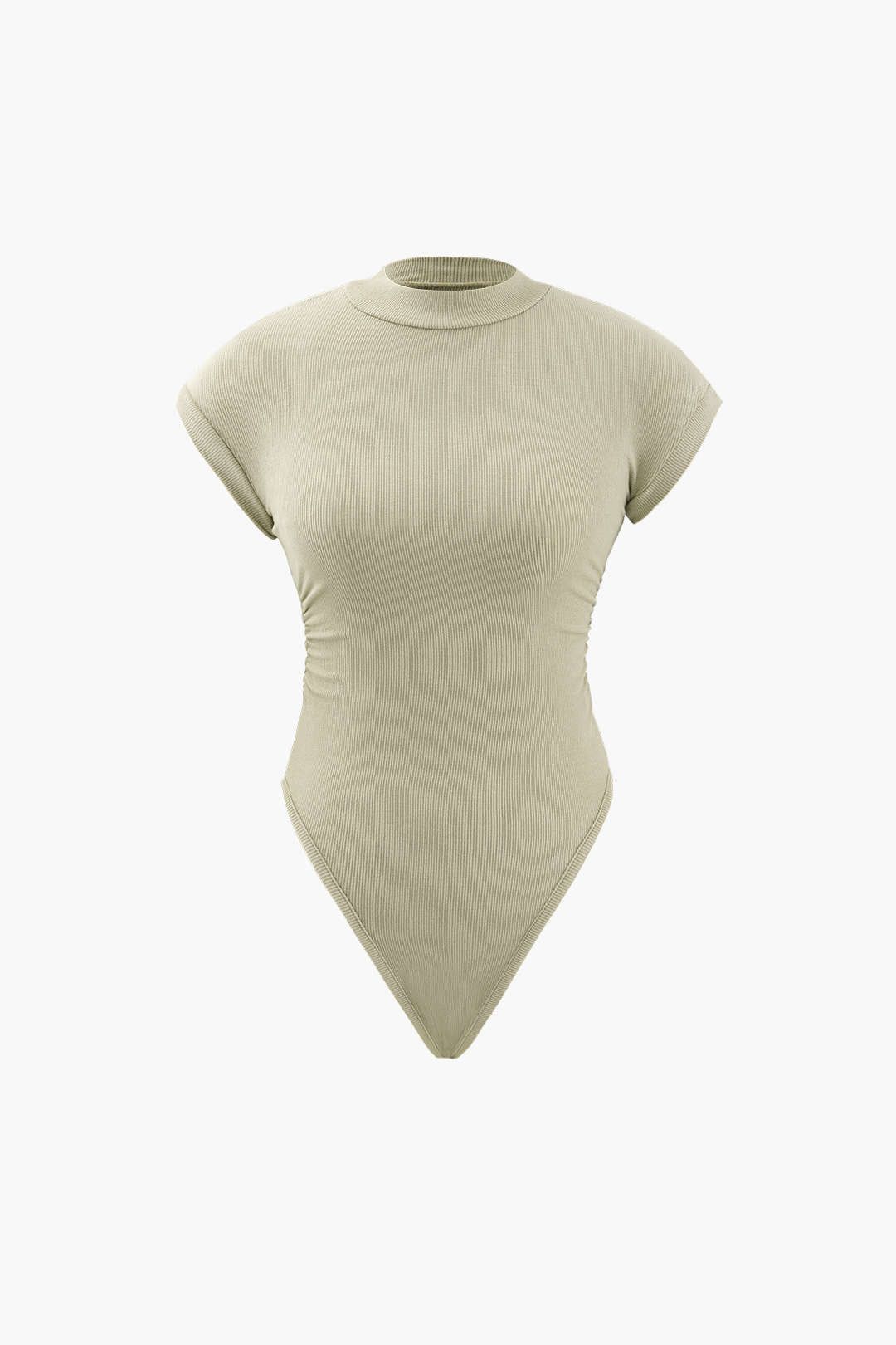 Mock Neck Short Sleeve Rib-Knit Ruched Bodysuit sold by Micas
