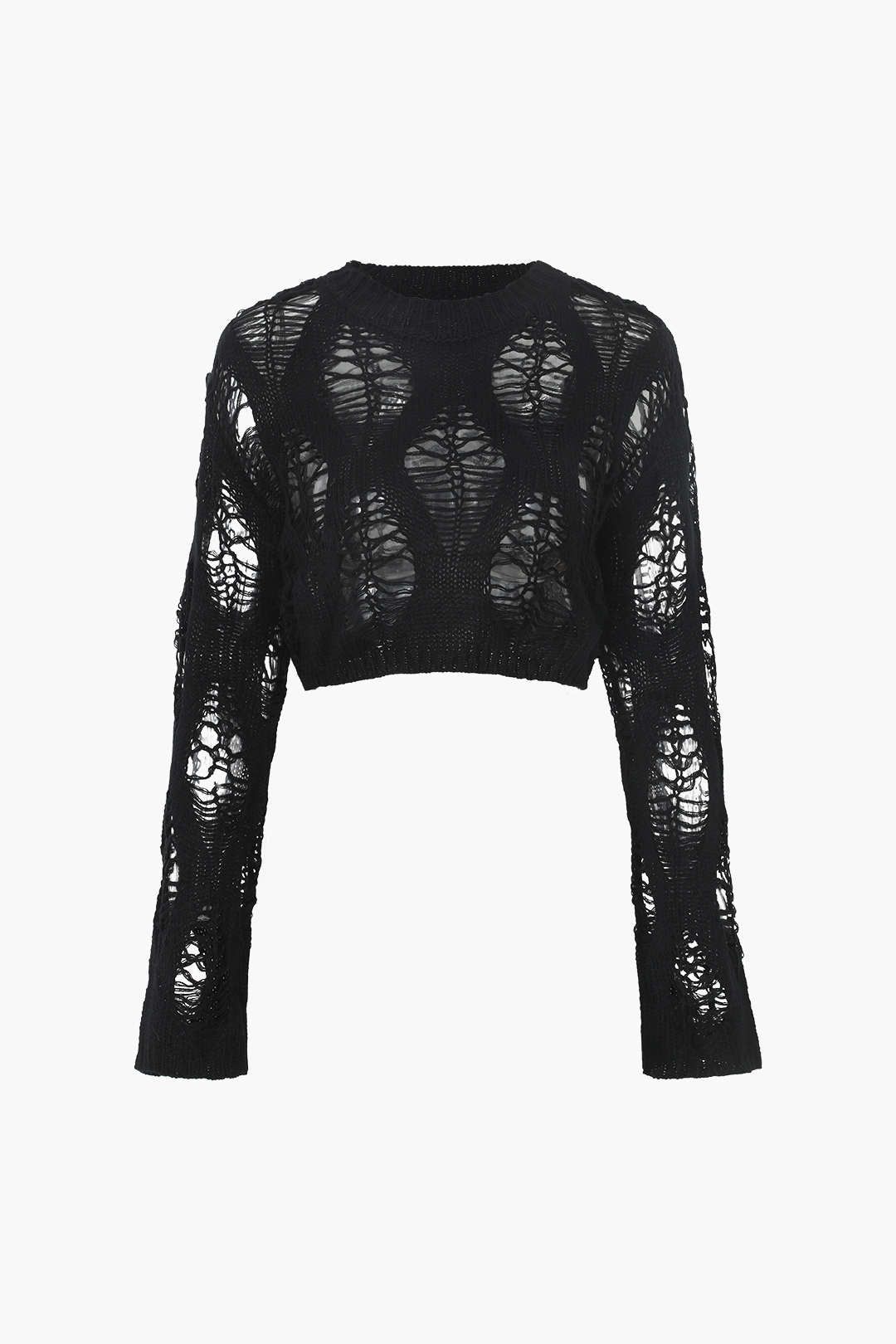 Destroyed Cut-Out Long Sleeve Knit Top sold by Micas
