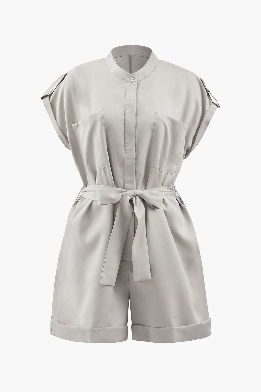 Rolled Hem Utility Romper sold by Micas