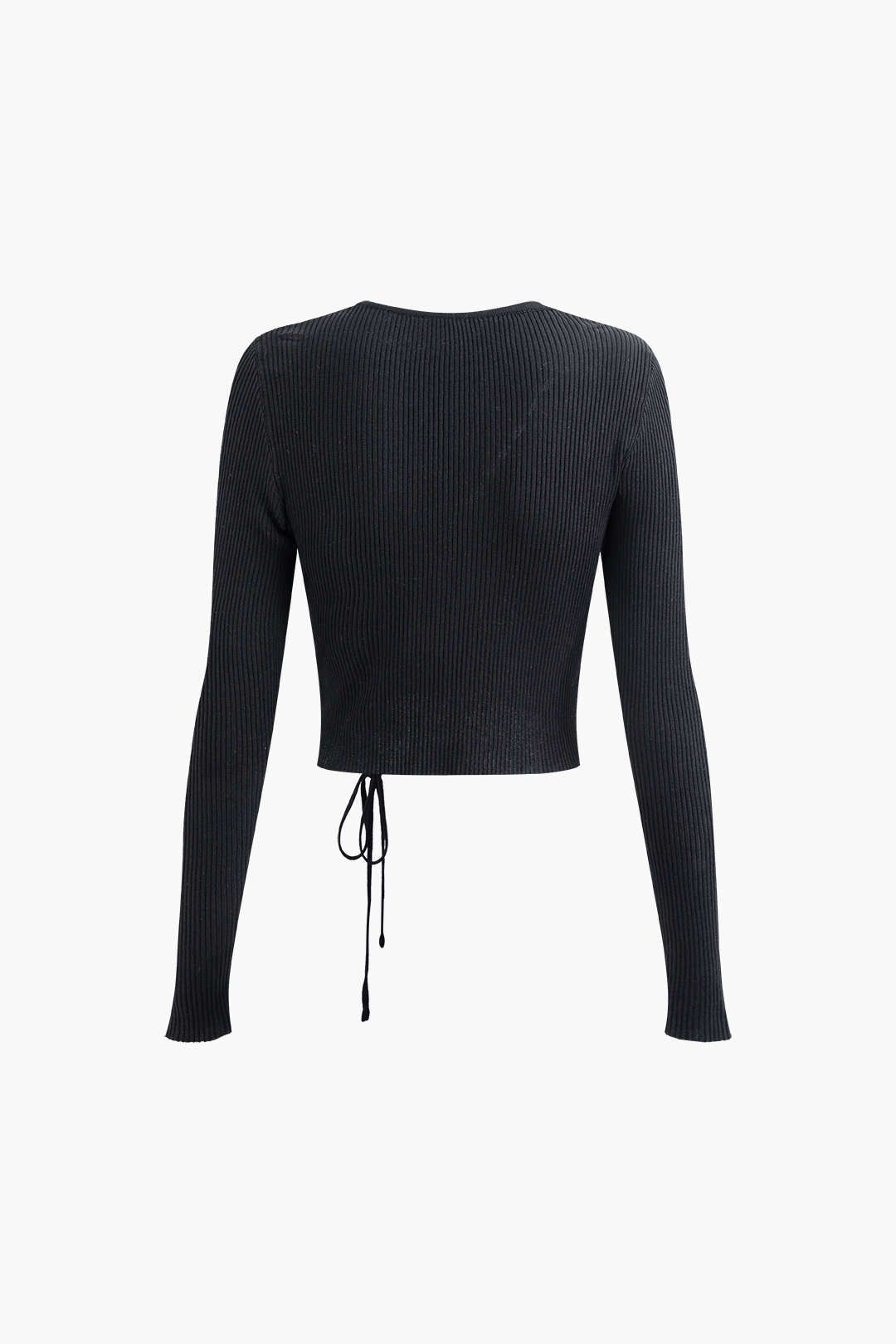 Solid Rib Knit Lace-up Long Sleeve Top sold by Micas product image thumbnail 2