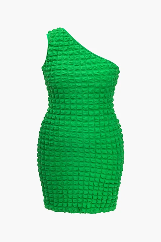 Plus størrelse solid asymmetrisk en skulder mini kjole sold by Micas