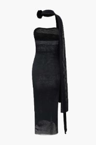 Mesh Strapless Midi Dress With Rose Neck Scarf sold by Micas