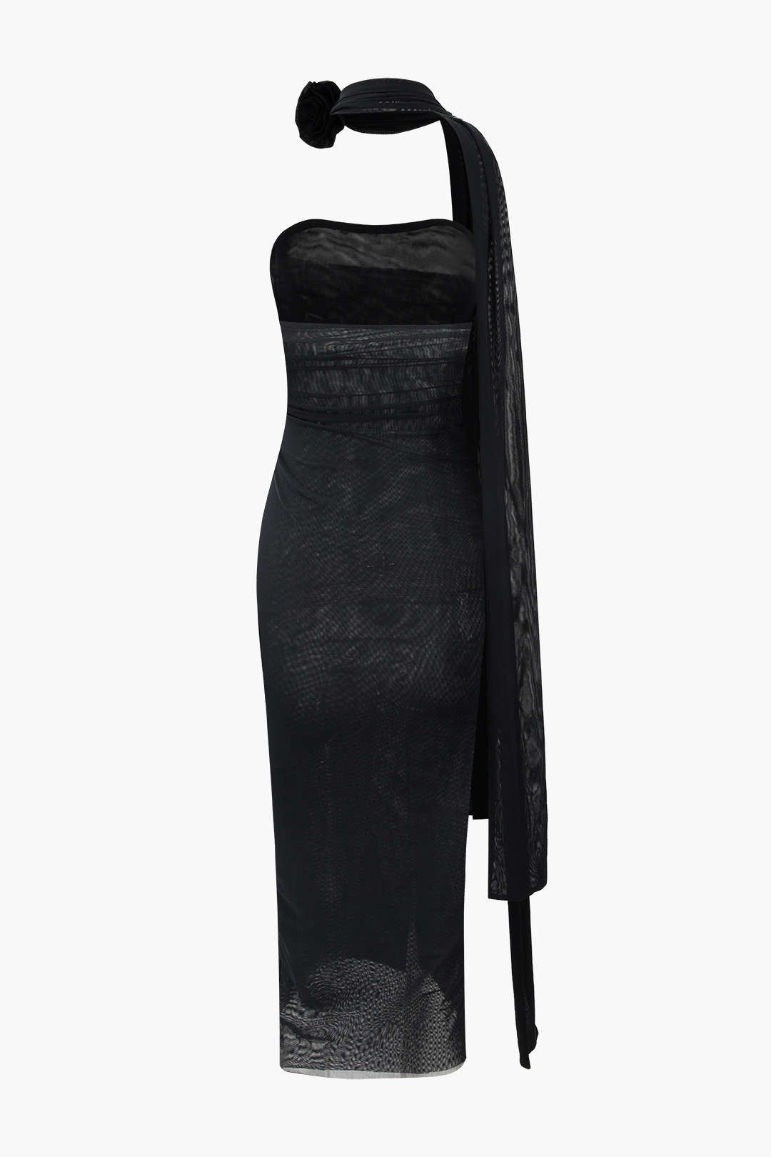 Mesh Strapless Midi Dress With Rose Neck Scarf sold by Micas product image thumbnail 2