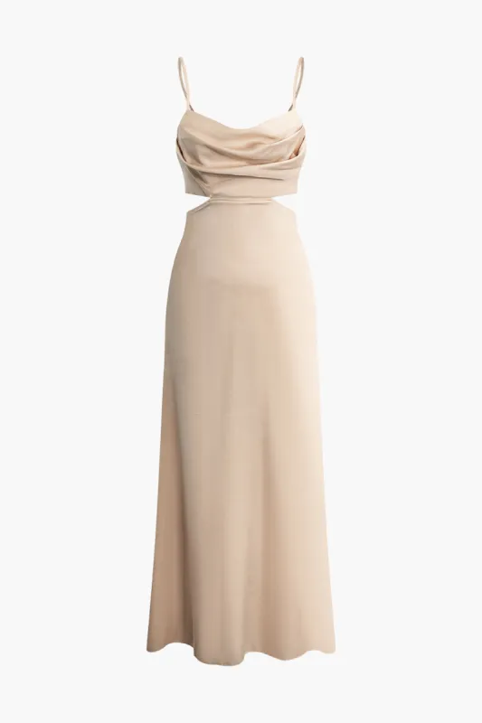 Solid Satin Cowl Neck Cut Out Slip Maxi Kjole sold by Micas