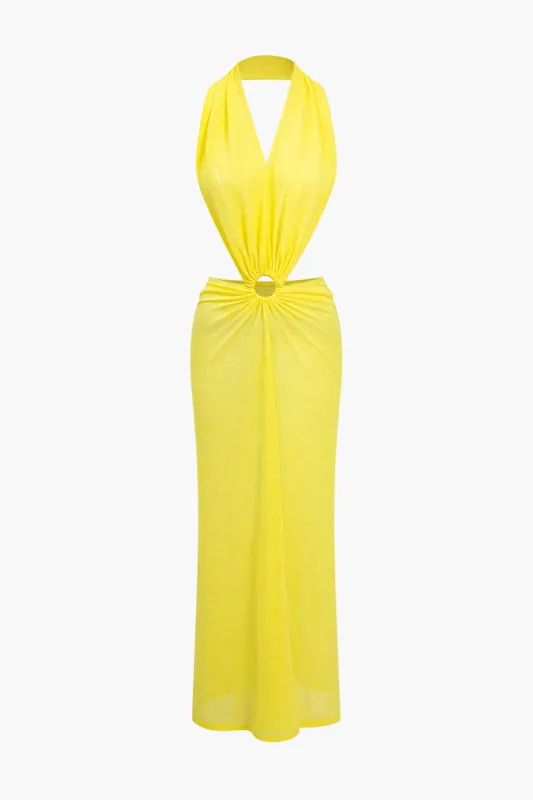 V-hals Rygløs Ring Halter Maxi Kjole sold by Micas