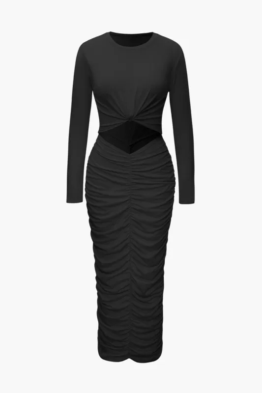 Ruched Cut Out Long Sleeve Maxi Dress sold by Micas