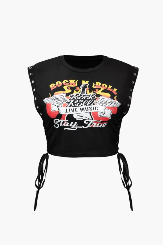 Rock Graphic Tie Side Tank Top sold by Micas