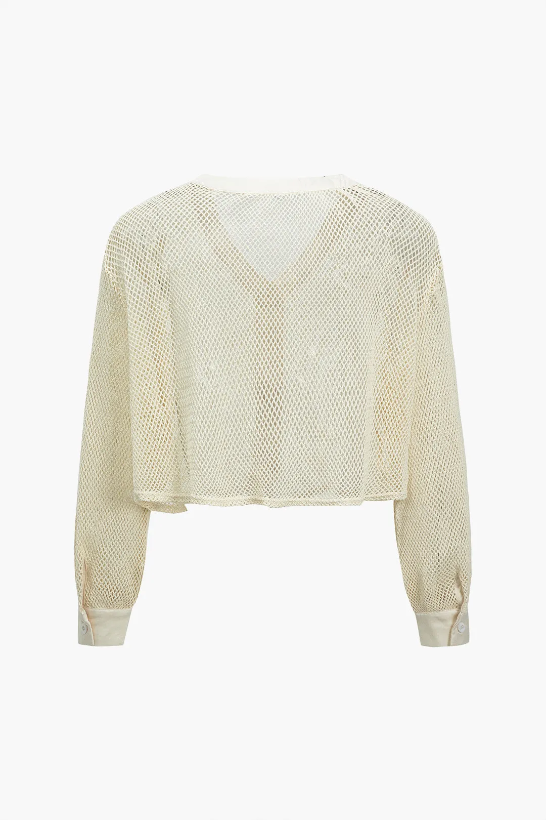 Basic Solid Open Knit V-Neck Long Sleeves Top And Shorts Set sold by Micas product image thumbnail 4