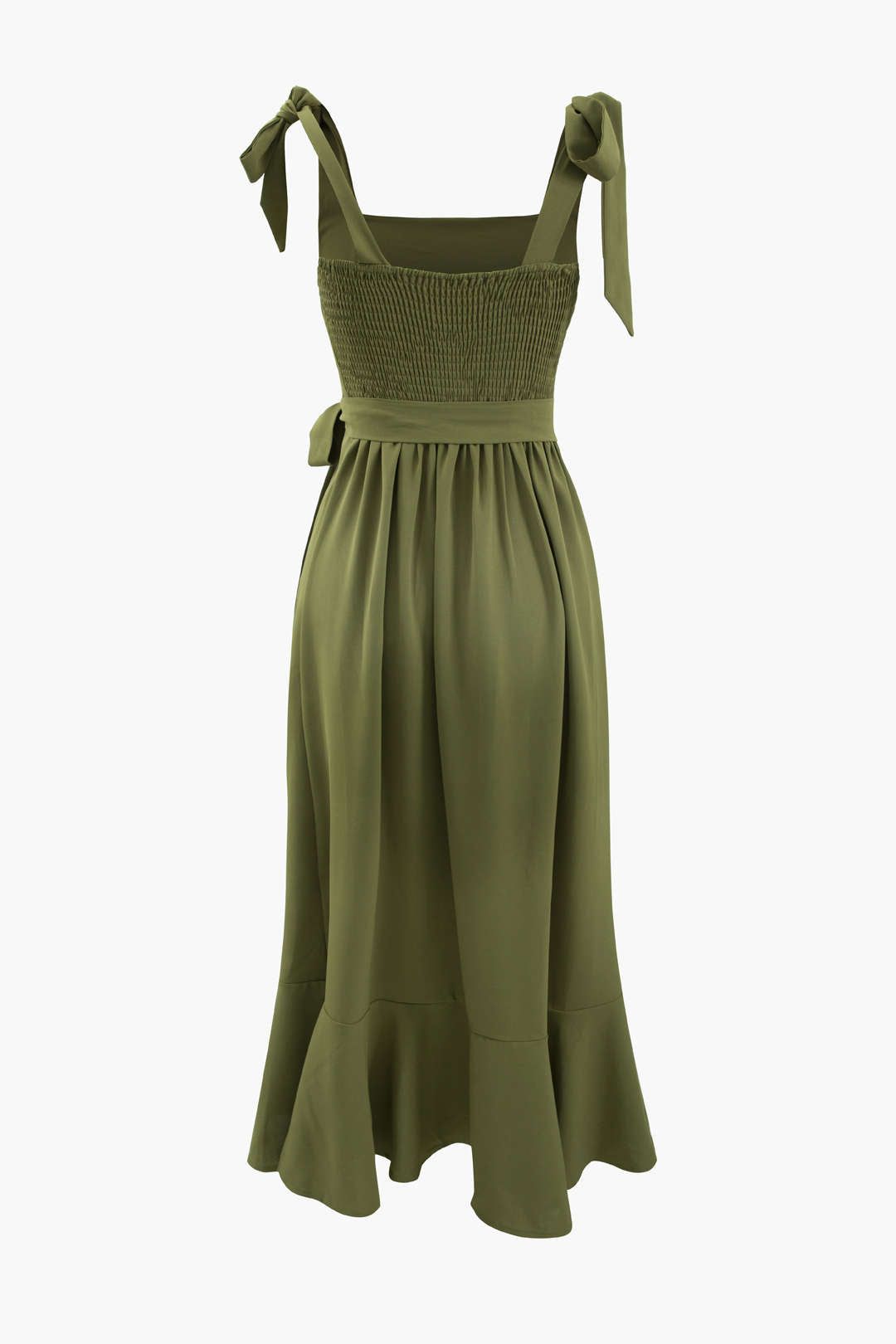 Tie Strap Belted Ruffle Hem Slit Maxi Dress sold by Micas product image thumbnail 2
