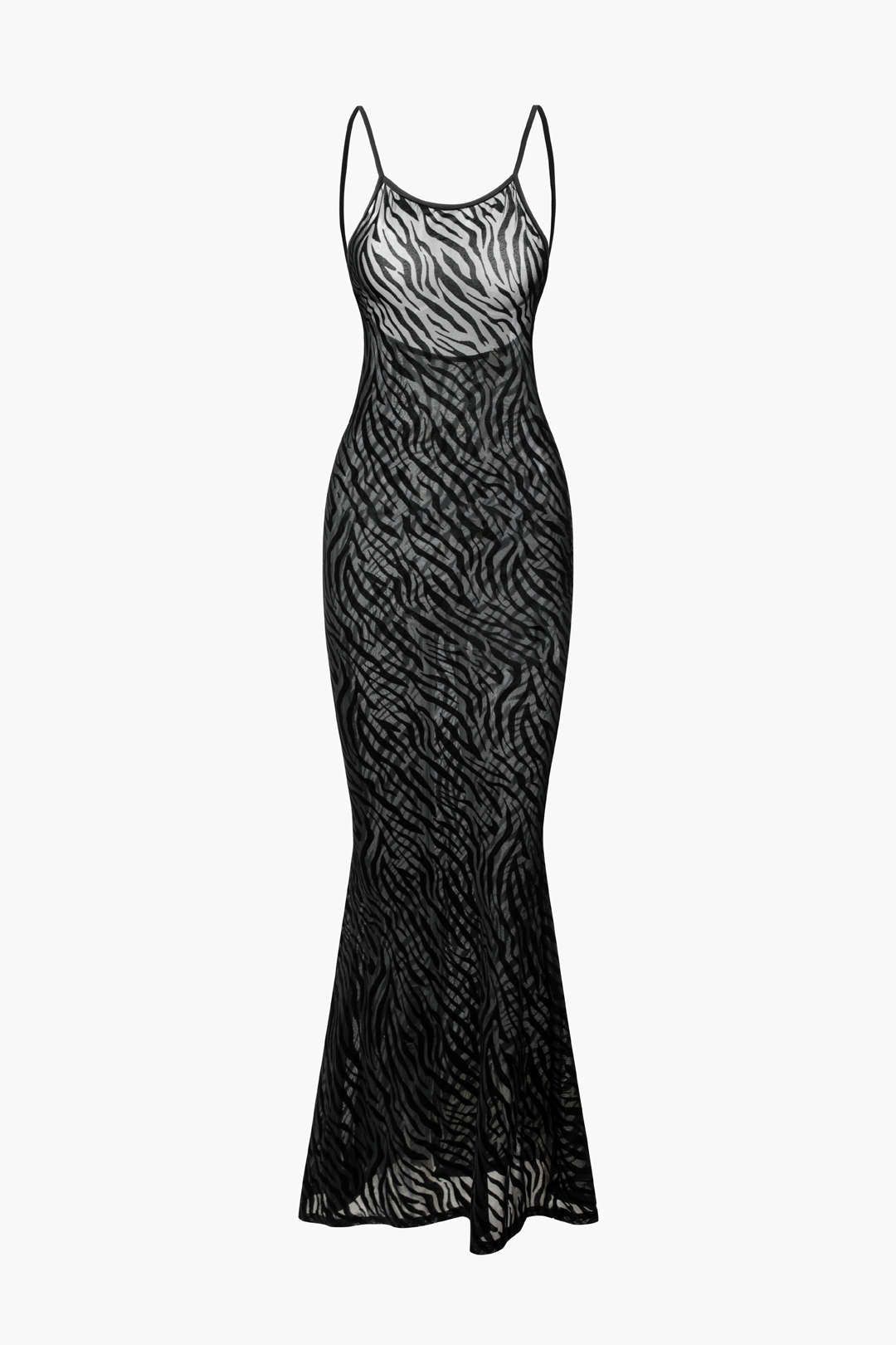 Flocked Mesh Backless Maxi Dress sold by Micas