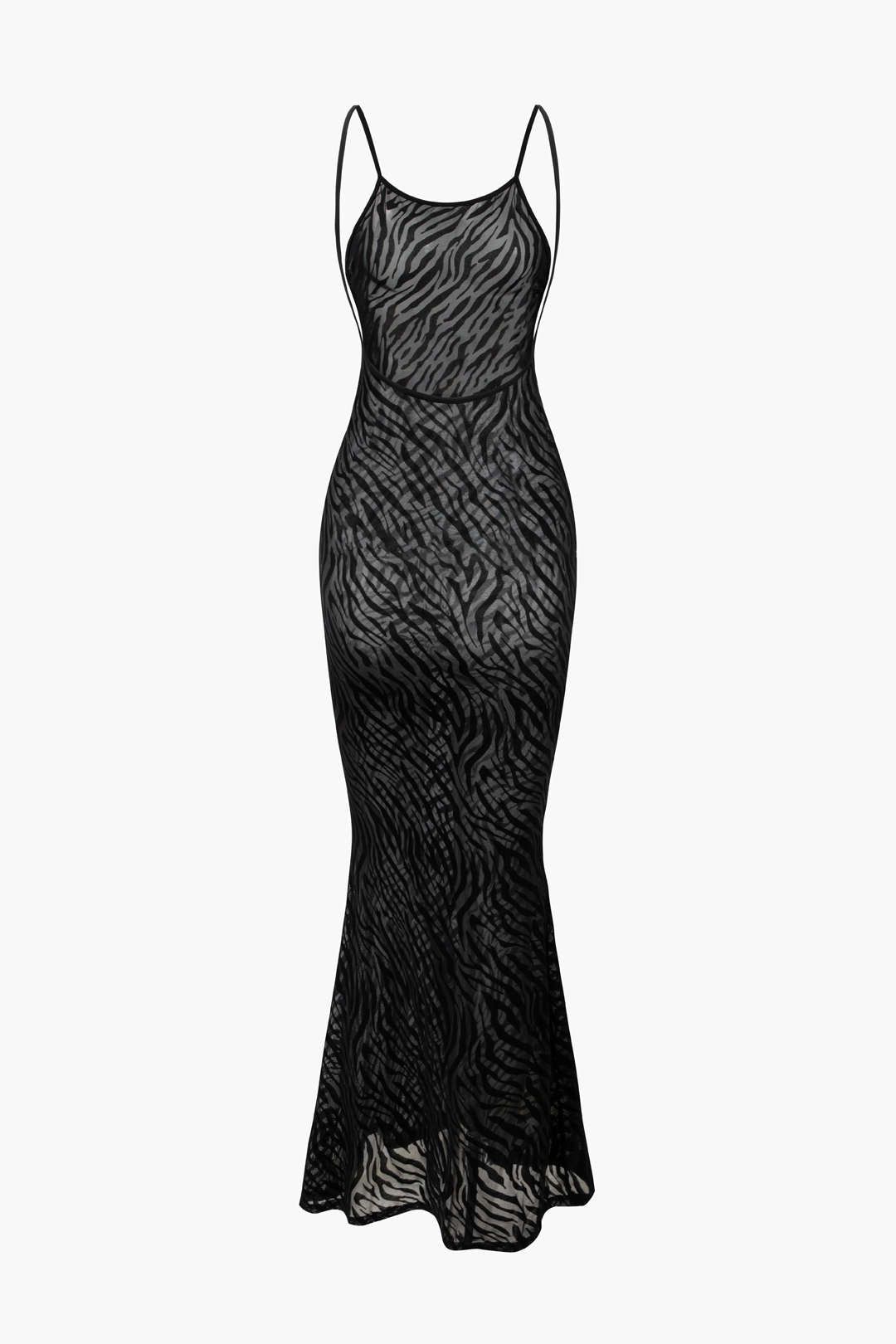 Flocked Mesh Backless Maxi Dress sold by Micas product image thumbnail 2