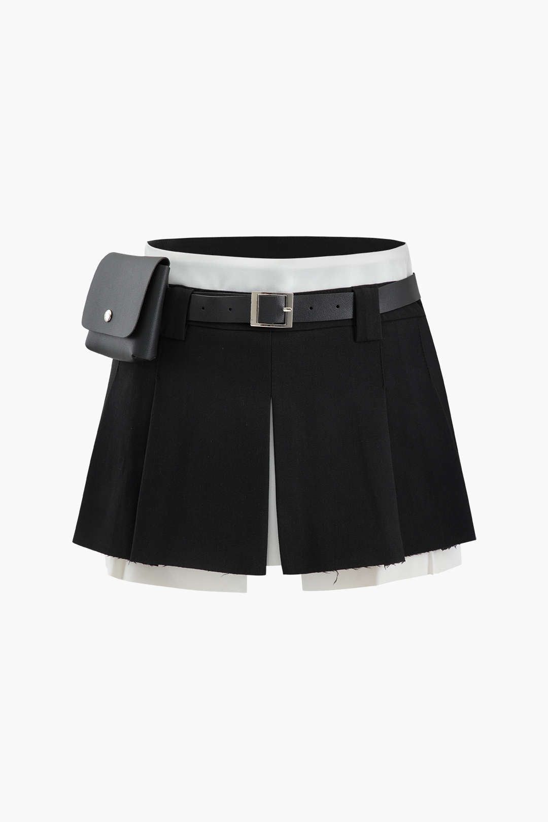 Contrast Pleated Raw Hem Mini Skirt With Belt sold by Micas