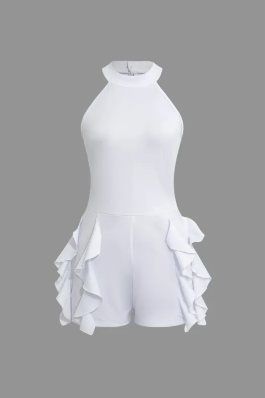 Halter Neck Split Back Ruffle Romper sold by Micas