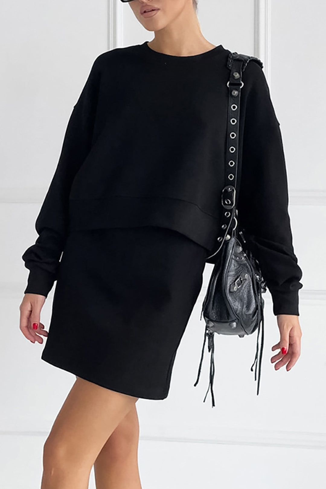 Solid Round Neck Long Sleeve Sweatshirt And Skit Set sold by Micas