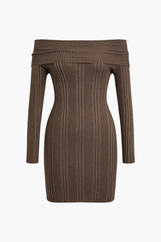 Basic Solid Knit Off-Shoulder Bodycon Sweater Dress sold by Micas