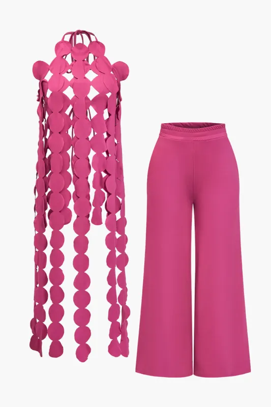 Solid Backless Cut Out Tie-Up Top And Trousers Set sold by Micas
