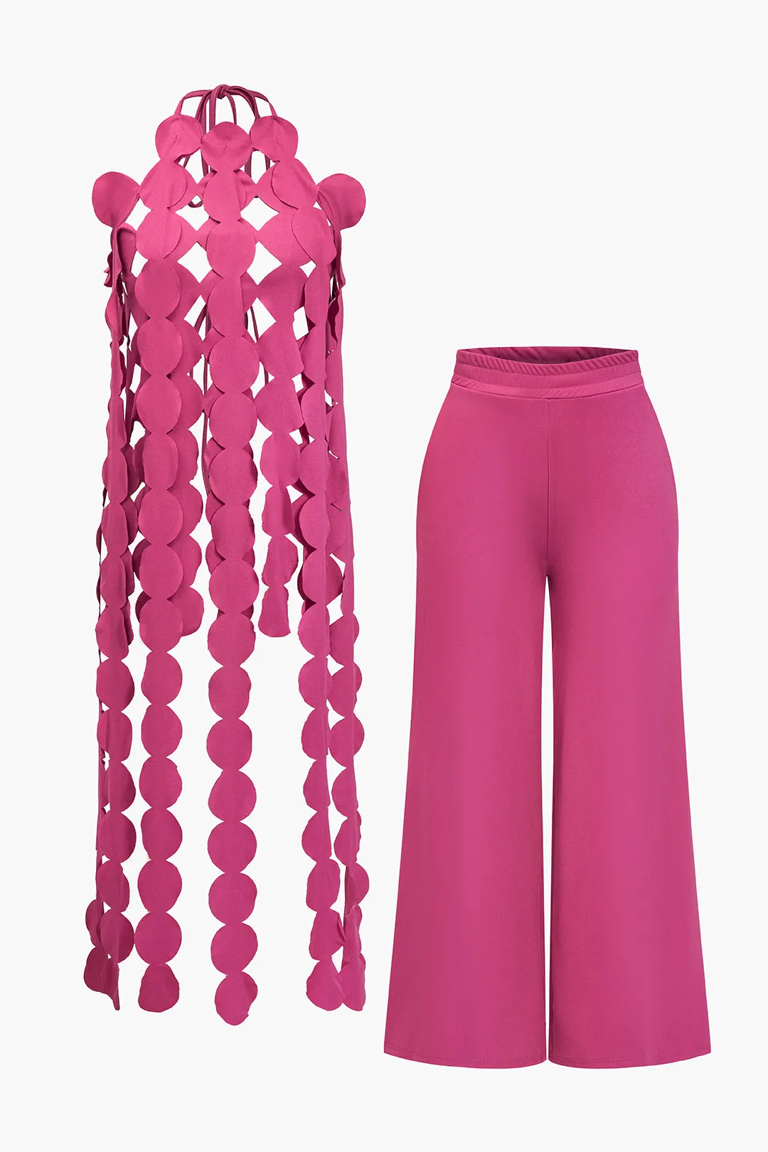 Solid Backless Cut Out Tie-Up Top And Trousers Set sold by Micas