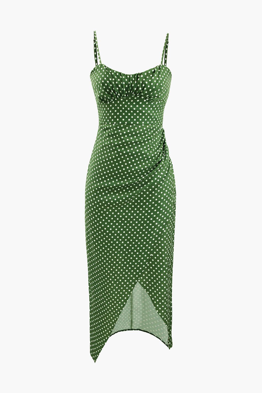 Polka Dot Asymmetric Wrap Midi Dress sold by Micas