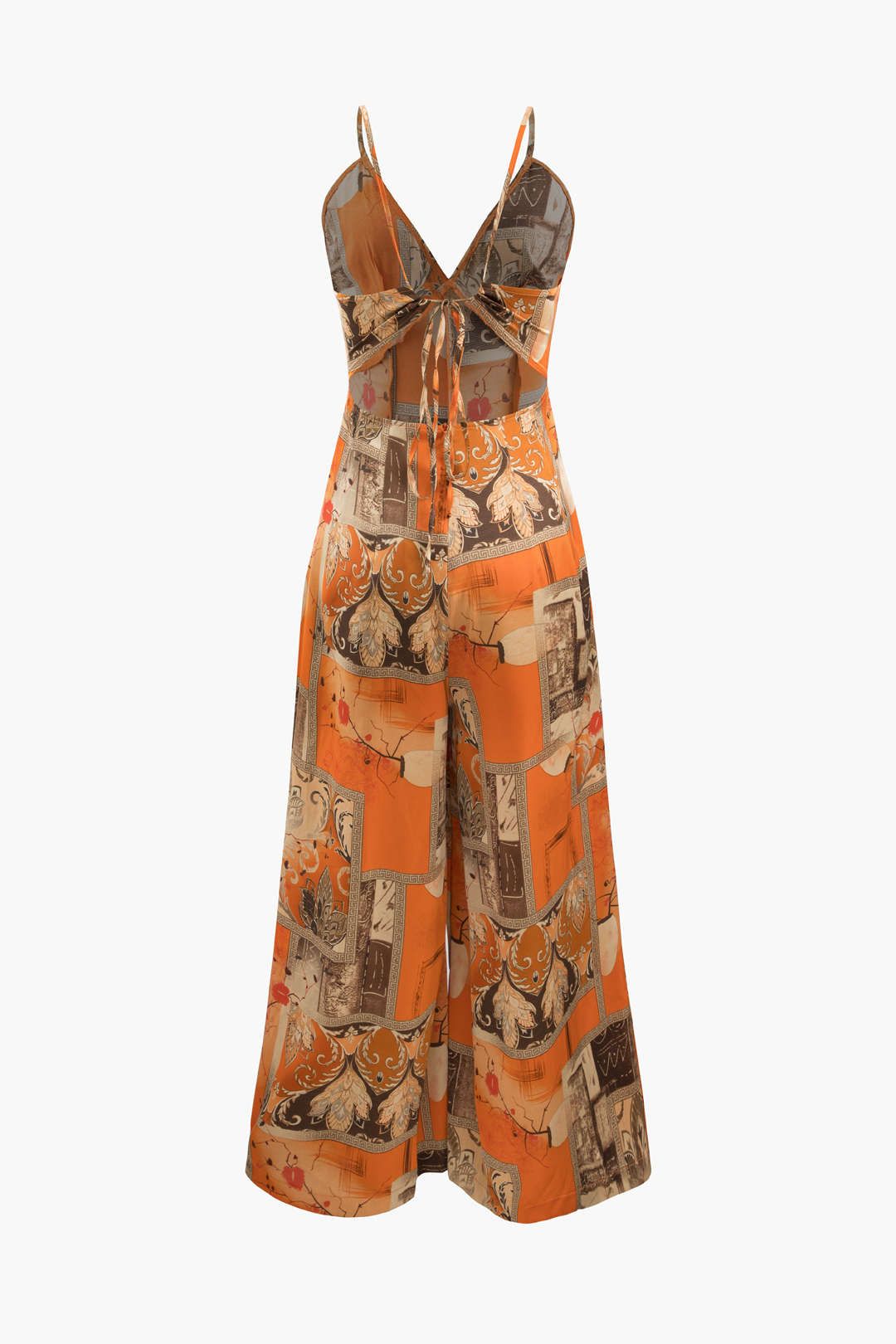 Floral Print V-neck Tie Back Wide Leg Jumpsuit sold by Micas product image thumbnail 2