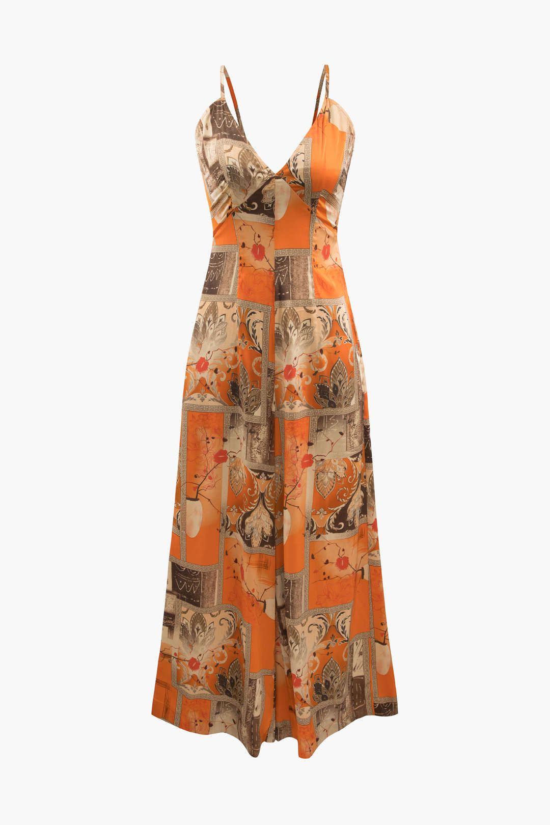 Floral Print V-neck Tie Back Wide Leg Jumpsuit sold by Micas