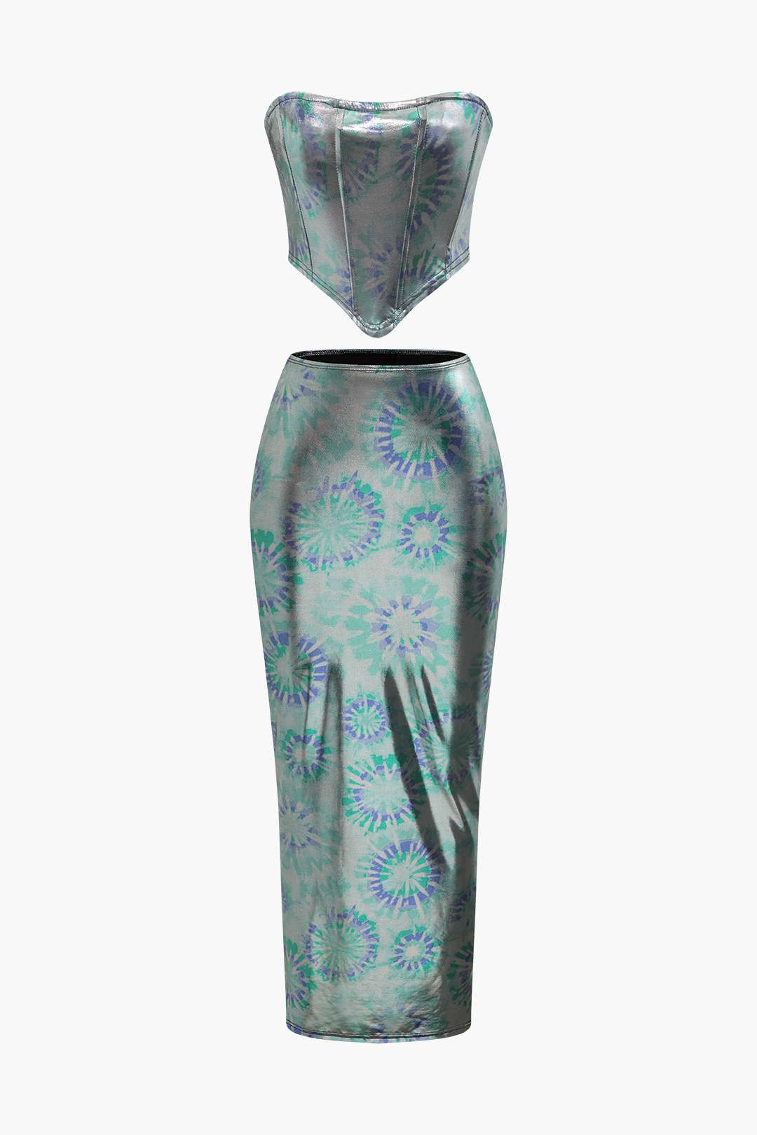 Printed Corset Top And Slit Back Maxi Skirt Set sold by Micas