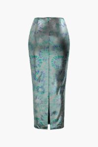 Printed Corset Top And Slit Back Maxi Skirt Set sold by Micas