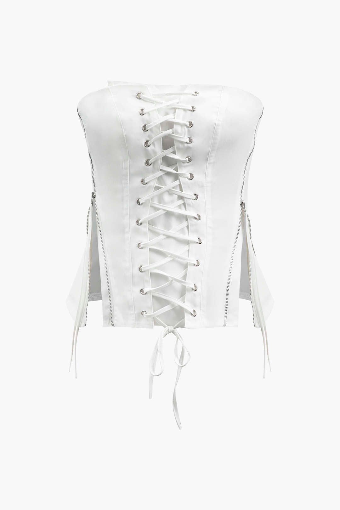 Lace-Up Double Zip Tube Top sold by Micas