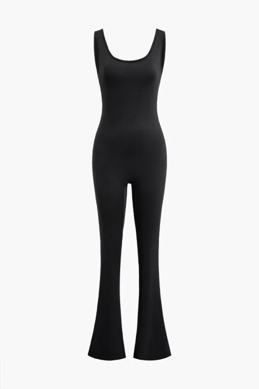 Cut Out Ruched Sleeveless Flare Leg Jumpsuit sold by Micas