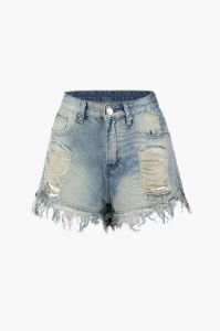 Frayed Distressed Denim Shorts sold by Micas