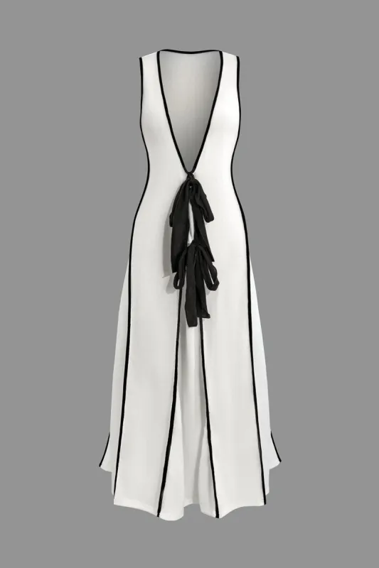 Contrast Binding Color Block V-Neck Maxi Dress sold by Micas