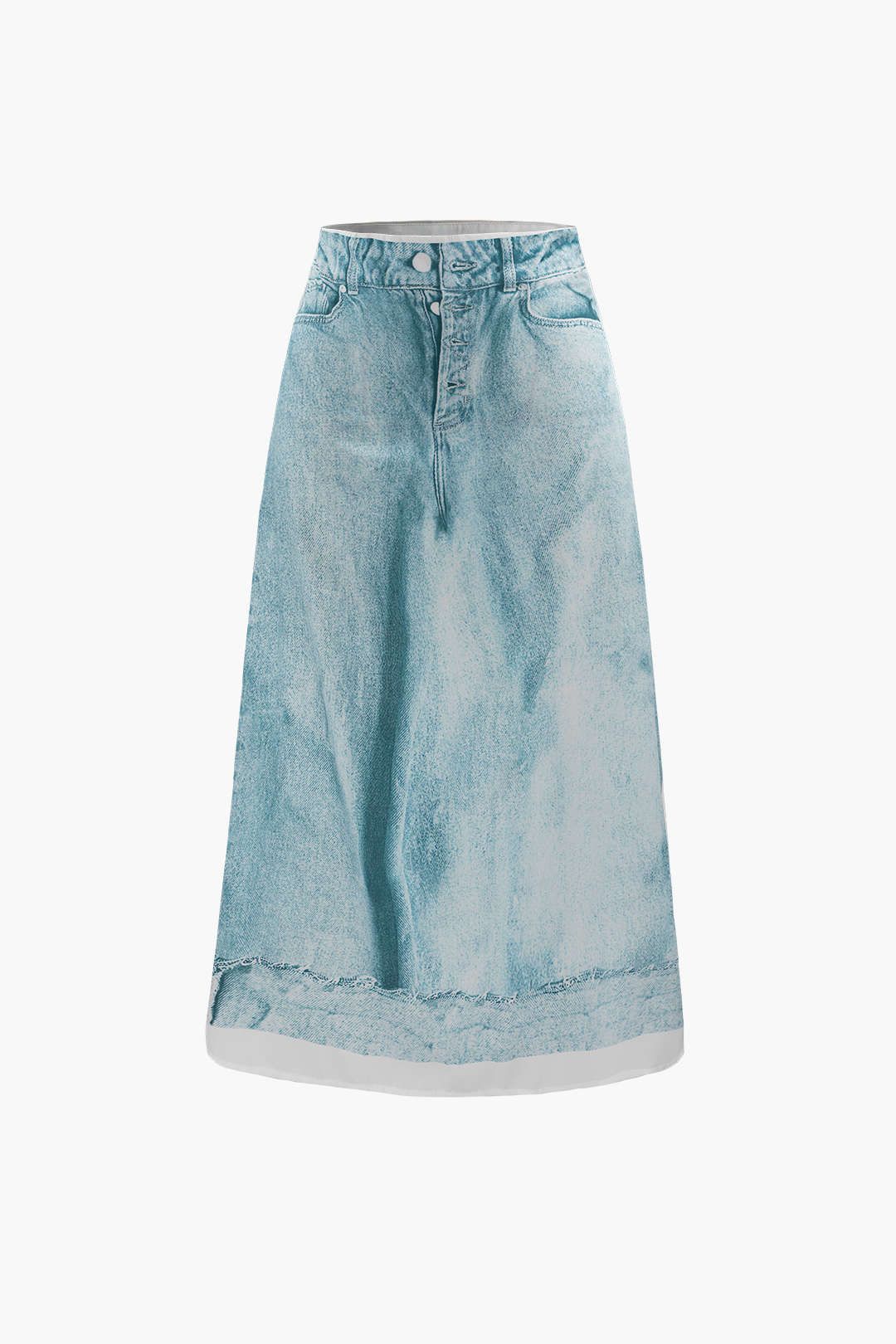 Denim Print A-line Midi Skirt sold by Micas