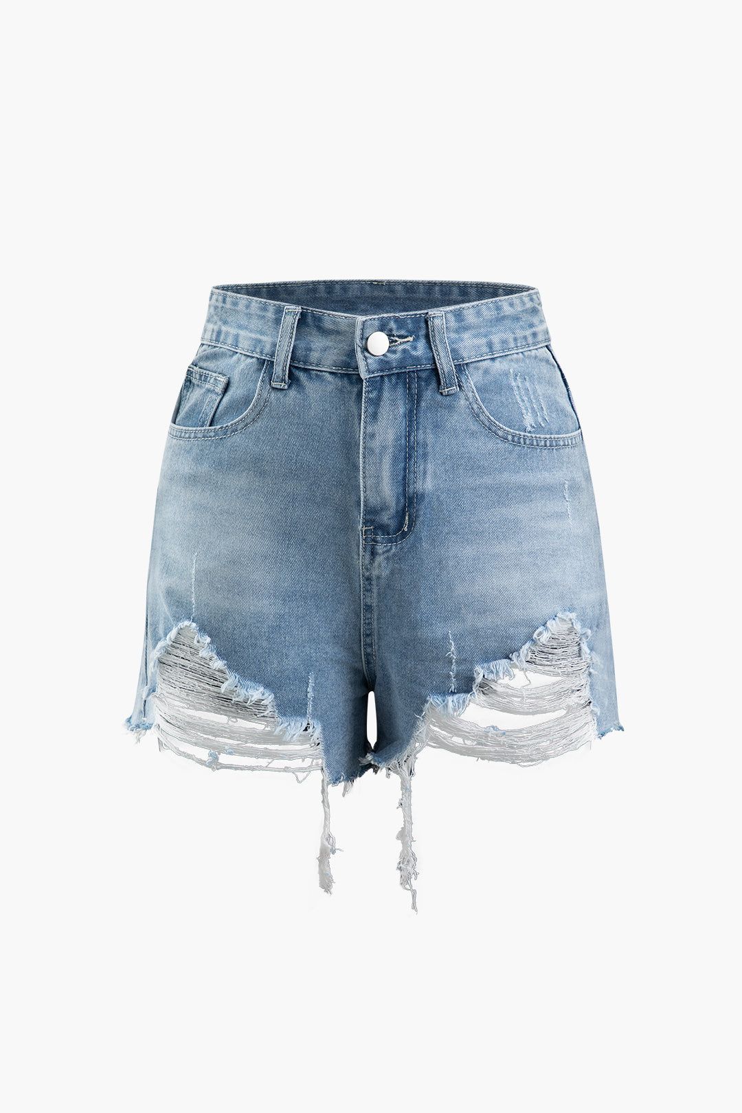 Frayed Destroyed Denim Straight Leg Shorts sold by Micas