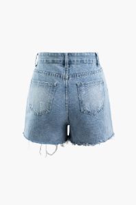 Frayed Destroyed Denim Straight Leg Shorts sold by Micas