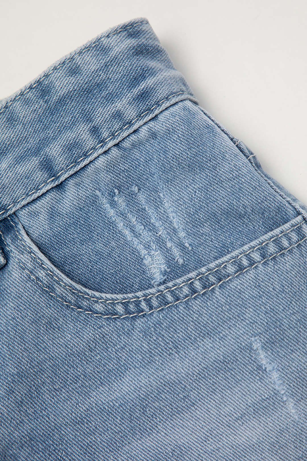 Frayed Destroyed Denim Straight Leg Shorts sold by Micas product image thumbnail 5