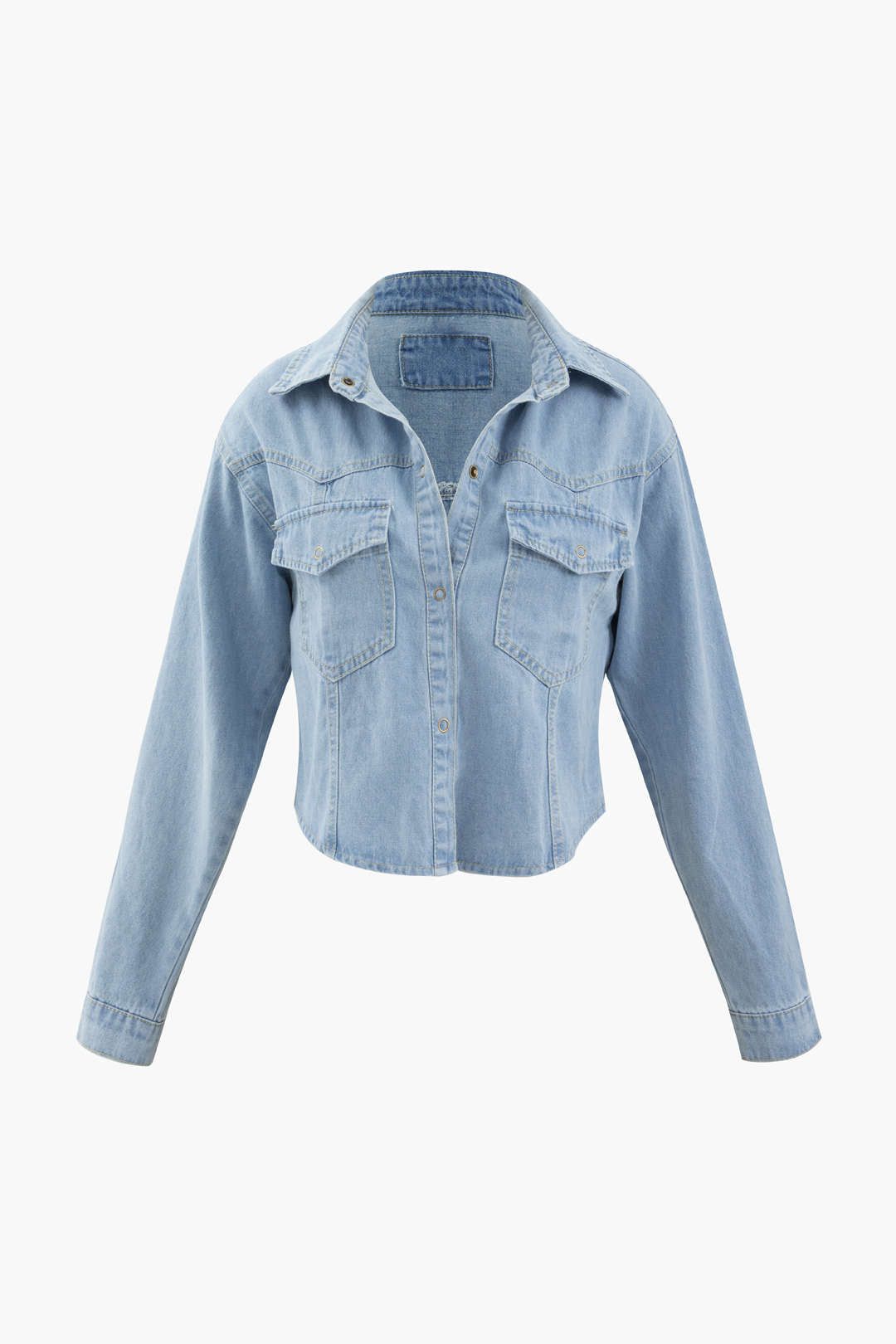 Denim Curved Hem Crop Shirt sold by Micas