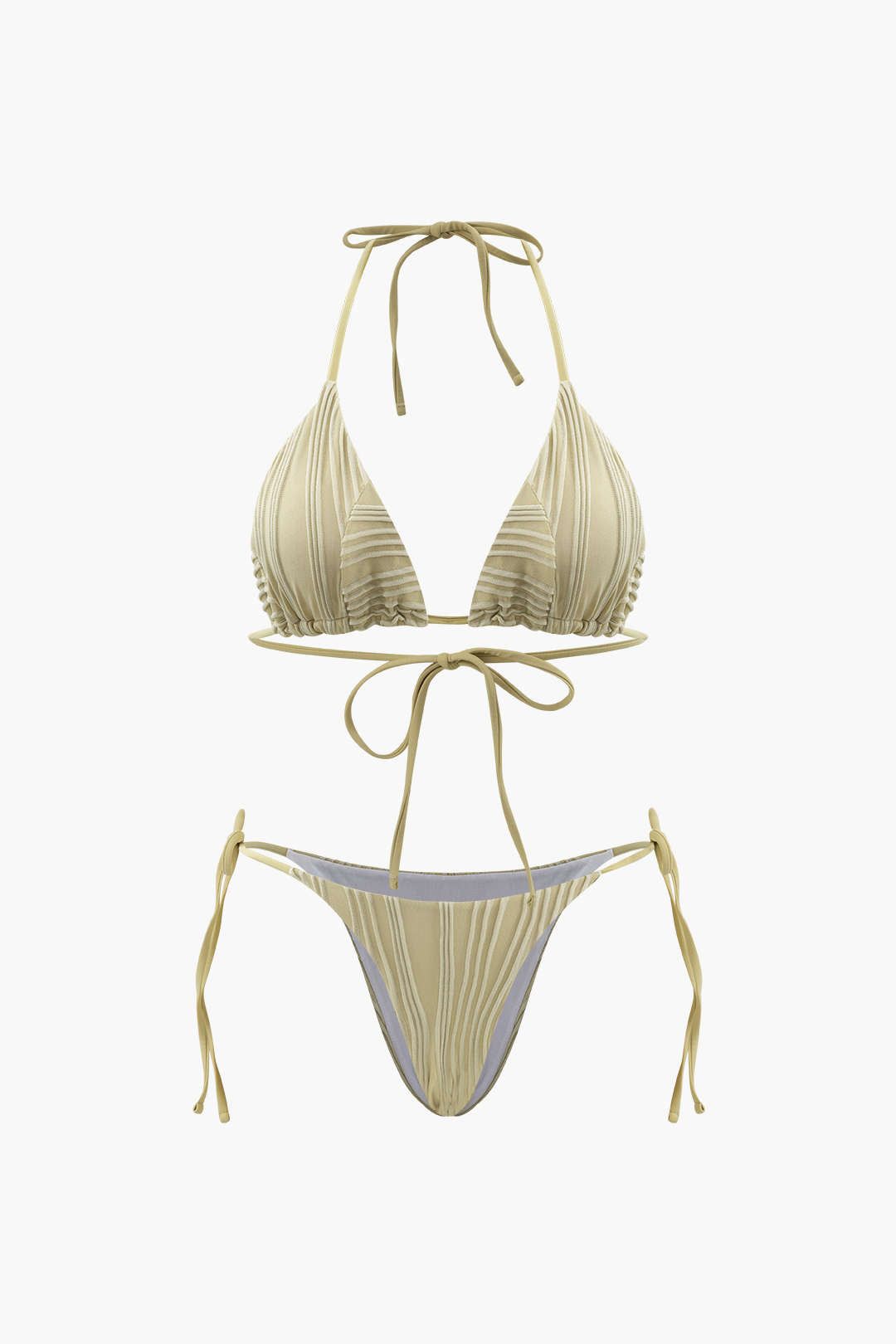 Textured Halter Tie Bikini Swimsuit sold by Micas