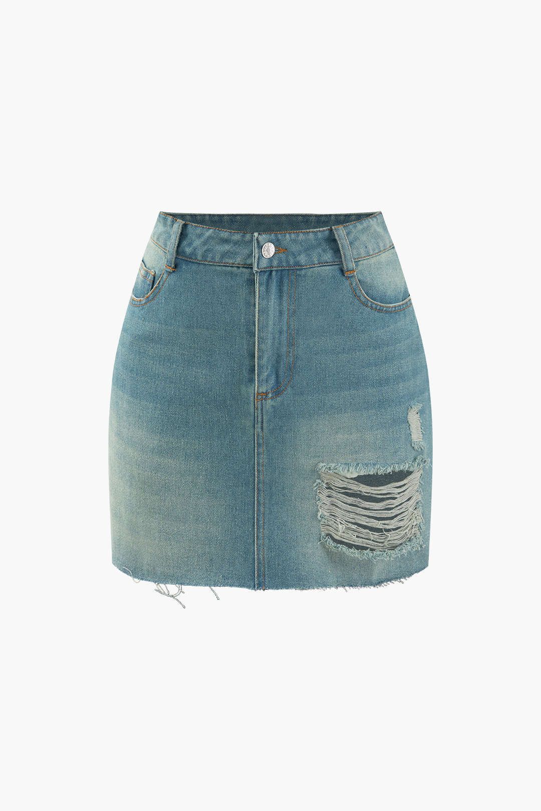 Frayed Destroyed Denim Mini Skirt sold by Micas