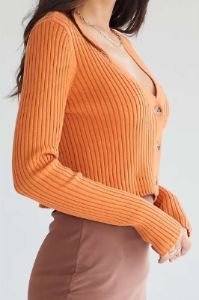 V-neck Rib Knit Button Front Cardigan sold by Micas