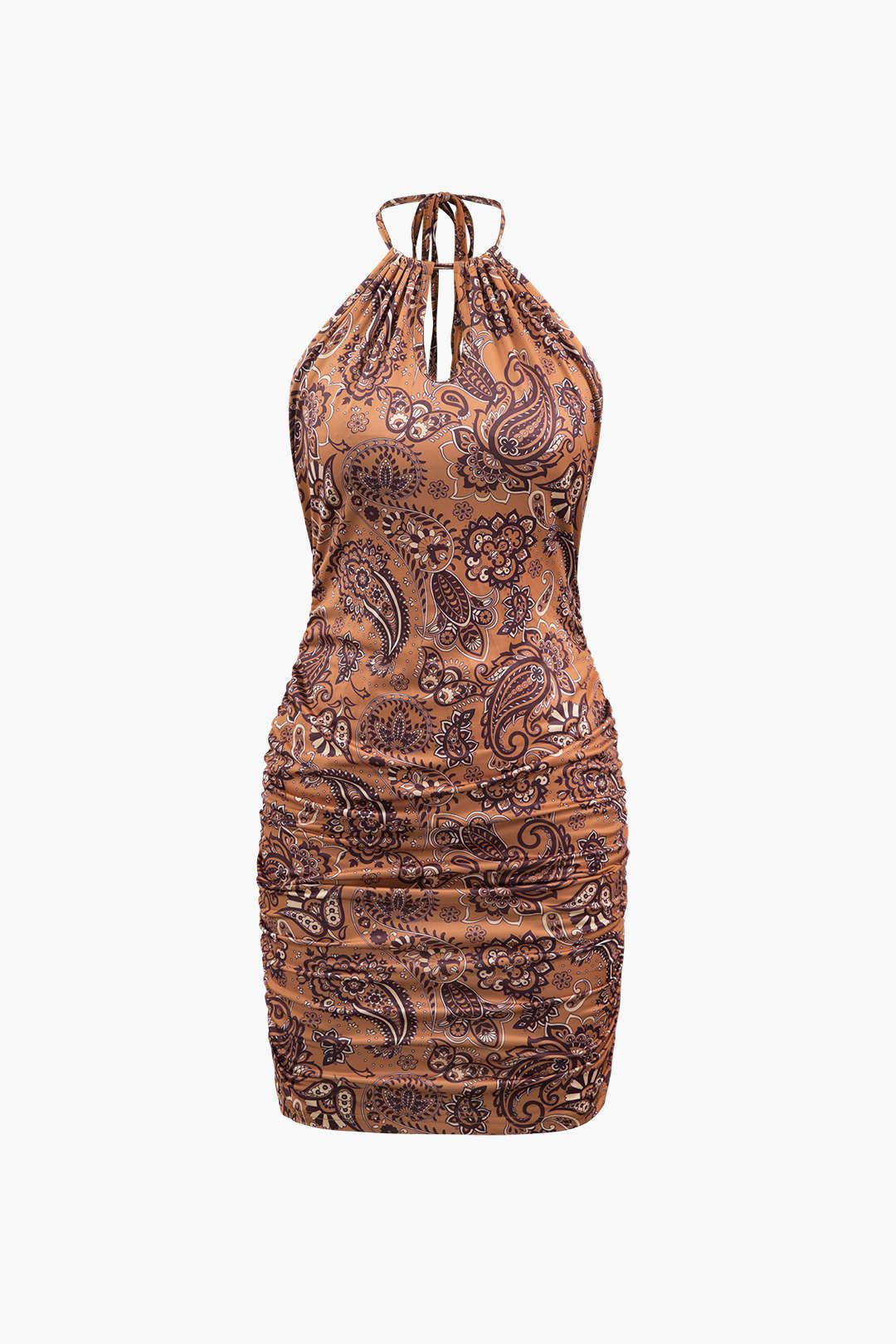 Paisley Print Keyhole Halter Backless Mini Dress sold by Micas