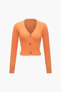 V-neck Rib Knit Button Front Cardigan sold by Micas